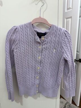 Polo by Ralph Lauren Lavender Cable-Knit Button Cardigan - kids